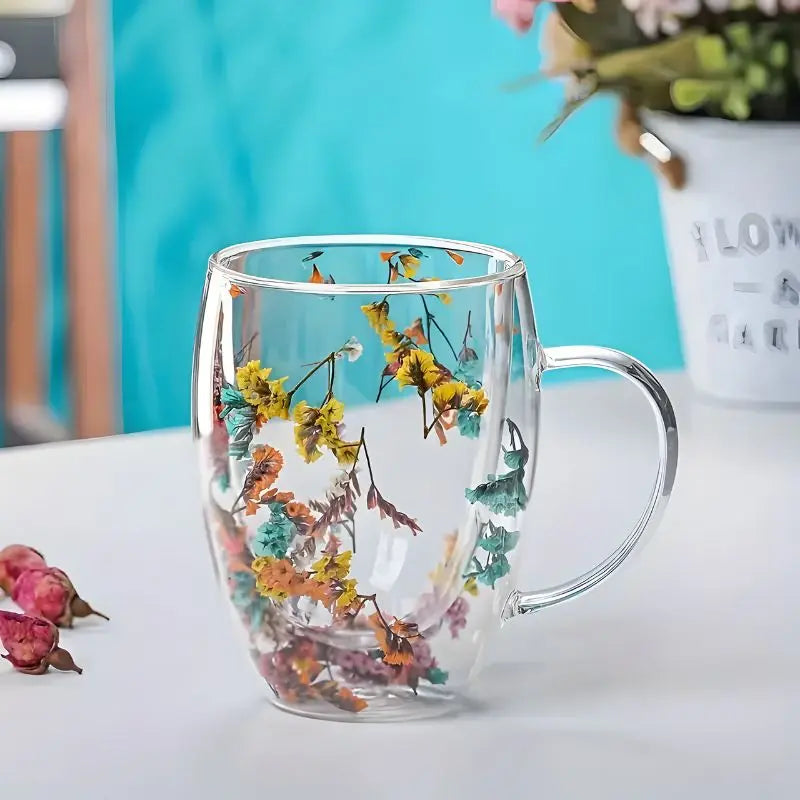 Glazen Dubbelwandige Bloemen Mok 350ml Koffie Thee Cadeau Elegant Transparant | Restfield